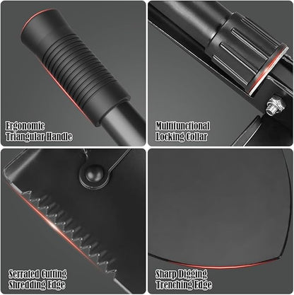 Folding Shovel, Overall Length 15.35 Inches, Foldable Design with Portable Bag, Made of Durable Materials, Serrated Edge, for Camping, Hiking, Gardening, Fishing & Emergencies (Black)