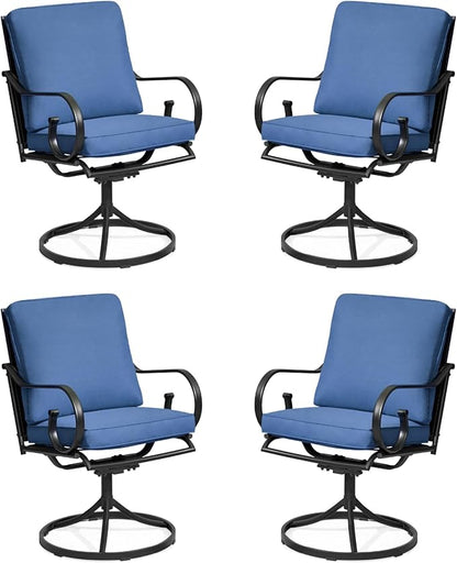 MELLCOM Patio Swivel Chair Set of 4, Heavy Duty Outdoor Dining Chairs with Thickened Cushions, Metal Patio Chairs Gentle Rocker for Outside, Garden Lawn & Porch, Backyard, Blue