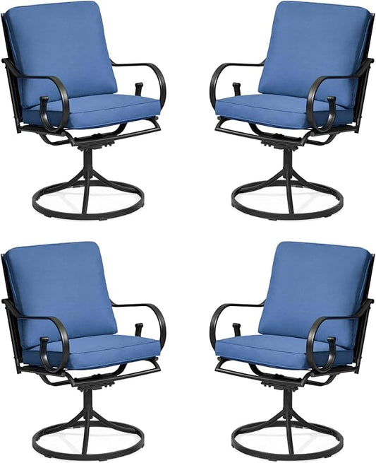 MELLCOM Patio Swivel Chair Set of 4, Heavy Duty Outdoor Dining Chairs with Thickened Cushions, Metal Patio Chairs Gentle Rocker for Outside, Garden Lawn & Porch, Backyard, Blue