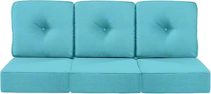 Luxury 22x24/22x25 6-Inch Patio Chair Cushions Set of 3 - Memory Foam Deep Seat Water Repellent Patio Cushion for Dining Rocking Glider Loveseat 3-Seater Sectional Sofa - Turquoise