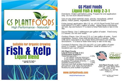 GS Plant Foods Liquid Fish & Kelp Fertilizer (1 Gallon) – Organic Material Review Institute Listed Natural Plant Food for Home Gardens, Lawns, and Vegetables