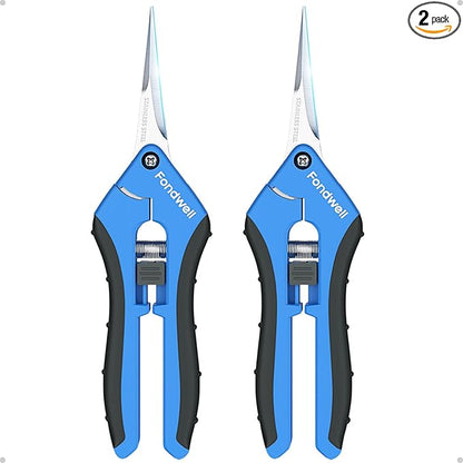 Fondwell 6.5" Garden Shears Trim Scissors: 2 Pack of Pruning Shears for Gardening - Ultra Sharp Garden Clippers with Straight Blades