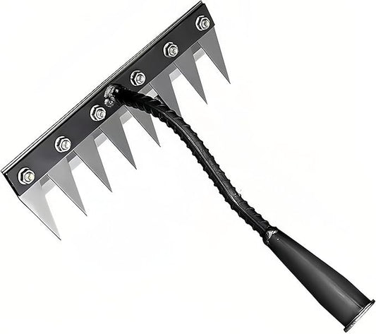 Gardenia Iron Weeding Rake, Iron Rake 2.0 for Gardening and Weeding, Detachable Double-Edged Blade Design Carbon Steel Heavy-Duty Weed Rakes,Hand Weed Puller Tools for Lawn Yard Garden Farm(8 teeths)