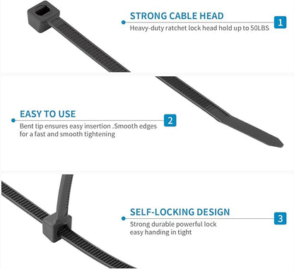 XINGO 18 Inch Black Large Zip Ties Heavy Duty 300 PACK, 330 LBS Ultra Exclusive Strong Plastic Wire Ties, Large Cable Ties Extra Long Tie Wraps For Indoor and Outdoor Use
