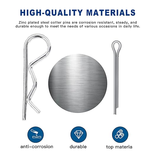 Boatsea 420Pcs Cotter Pin Assortment Kit R Clips Spring Retaining Hair Pins Assortment Kit, Including 6 Sizes 200PCS Cotter Pins and 6 Sizes 220PCS Hairpin Pins, Zinc-Plated