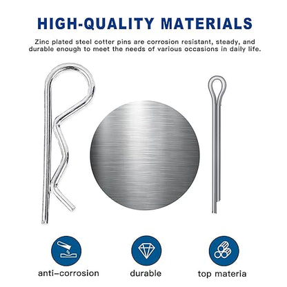 Boatsea 420Pcs Cotter Pin Assortment Kit R Clips Spring Retaining Hair Pins Assortment Kit, Including 6 Sizes 200PCS Cotter Pins and 6 Sizes 220PCS Hairpin Pins, Zinc-Plated