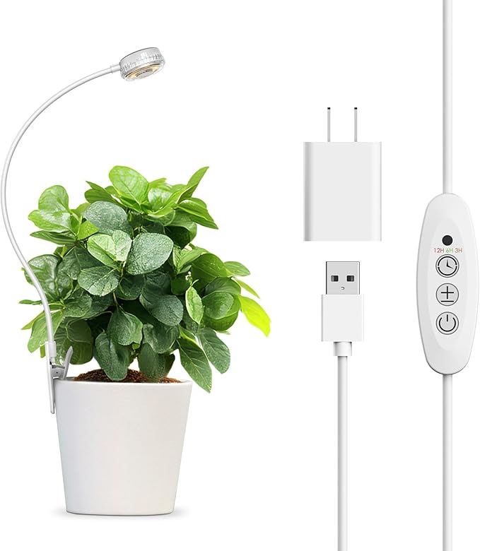 Grow Lights for Indoor Plants, Pot Clip LED Plant Lights for Indoor Growing, Full Spectrum, 4000K with 4-Level Dimmable, Auto On/Off 3 6 12 Hrs Timer for Succulents, Pot Plants