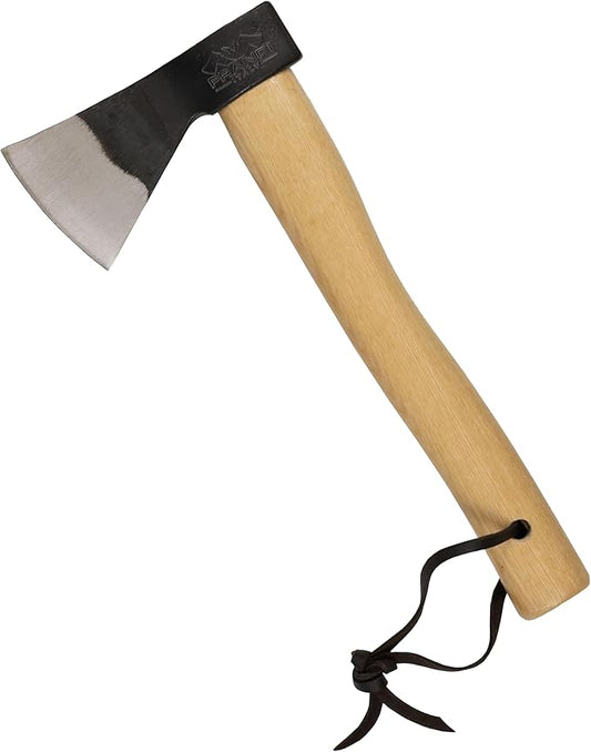 Prandi Piemonte Hatchet 0.66 lb - Ash Handle with Leather String 13 in - Ideal for Camping, Travel & Bushcraft - Made in Italy