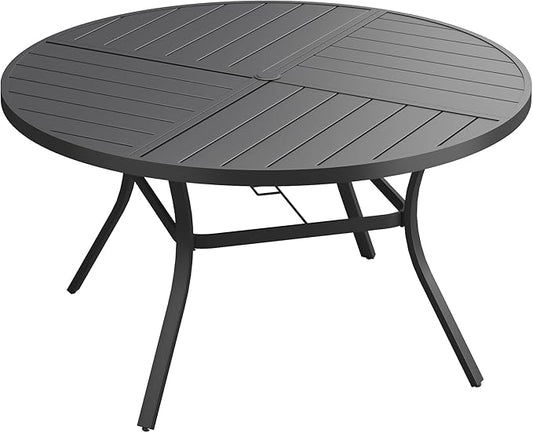VICLLAX Outdoor Patio Round Dining Table, 54"x 54" Spliced Metal Tabletop for Deck Lawn Garden Backyard, Black
