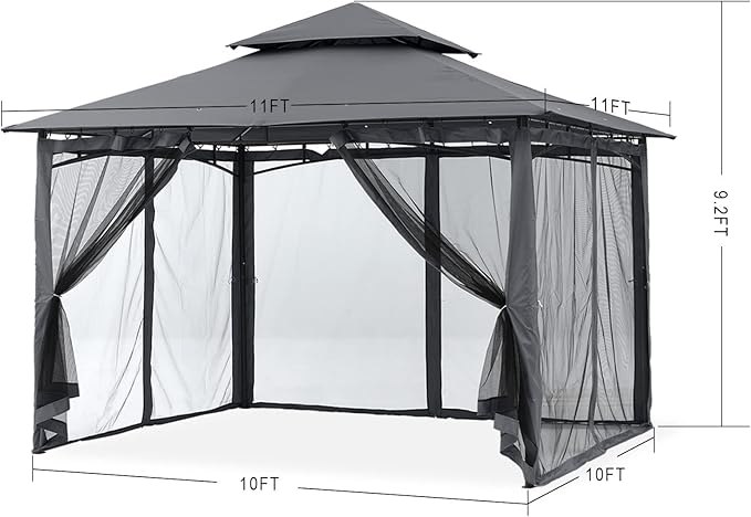 MASTERCANOPY Outdoor Garden Gazebo for Patios with Stable Steel Frame and Netting Walls (11x11,Dark Gray)