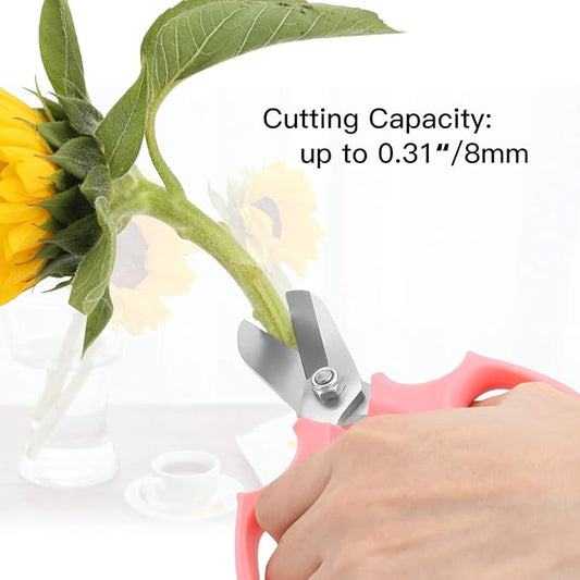 Housolution Flower Scissors, Strong Floral Shears, Premium Steel Garden Pruning Shears Floral Fruits Leaf Scissors Hand Pruner Snip Trimming Tool for Gardening Flower Arrangement, Pink