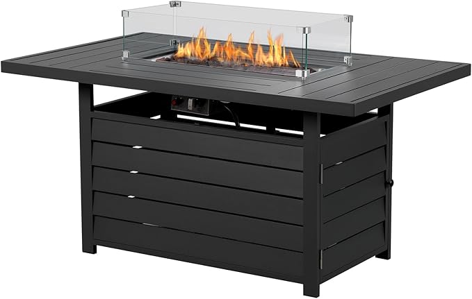 Wisteria Lane 54.3” Outdoor Patio Aluminum Fire Pit Table, 50000 BTU CSA Certified Propane Gas Fire Pit, Rectangular Fire Table w/Stainless Burner, Lava Rock, Waterproof Cover