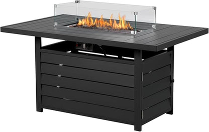 Wisteria Lane 54.3” Outdoor Patio Aluminum Fire Pit Table, 50000 BTU CSA Certified Propane Gas Fire Pit, Rectangular Fire Table w/Stainless Burner, Lava Rock, Waterproof Cover