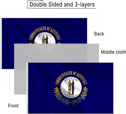 Bradford Kentucky Flag 3x5 ft Outdoor, 3 Ply Polyester Double Sided Kentucky State Flag Heavy Duty, KY Flags with 2 Brass Grommets for Outsides House Long Lasting