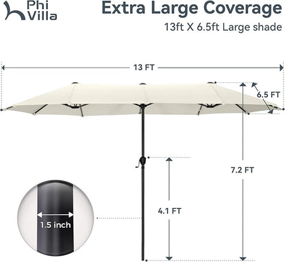 PHI VILLA 13ft Large Patio Umbrellas, Double-Sided Outdoor Market Rectangle Umbrella for Outside, Ivory