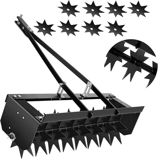 35-Inch Tow Behind Spike Aerator with Galvanized Steel Tines, 500LBS Durable Lawn Aerator Soil Penetrator Spikes Tractor with Extra-Wide Tow Bar for Lawn and Farm