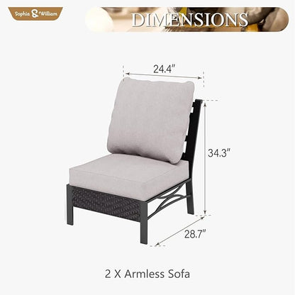 Sophia & William 2 Pieces Patio Furniture Sets, All-Weather Outdoor Sectional Armless Sofa (Beige)