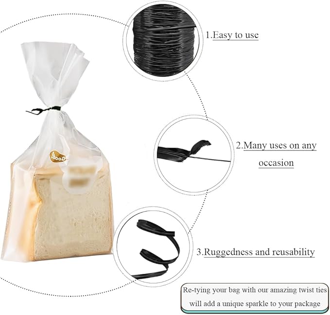 HAHIYO 350Yards/1050Feet/320M Black Metal Twist Ties for Bread Candy Coffee Plant Garden Cellophane Treat Bags Gift Wrapping Plastic Halloween Party Cake and Craft Projects
