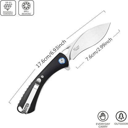 Sitivien ST147 Folding Pocket Knife,14C28N Steel Blade with G10 Handle Utility Knife EDC Tool Knife for Outdoor Camping,Hiking,Hunting(Black)