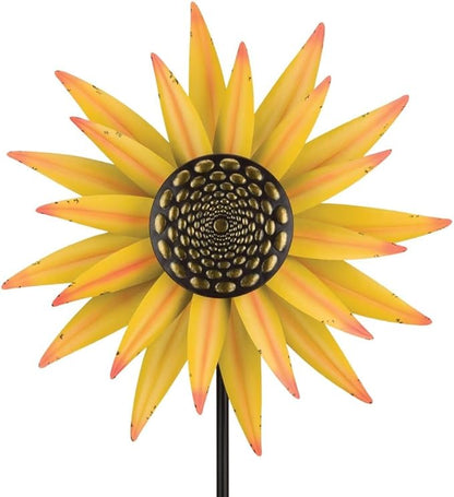 Regal Art & Gift Sunflower Wind Spinner – Metal Yard Decorations Outdoor | Kinetic Garden Spinner for Lawn, Pathway, or Flower Bed | Weather-Resistant Outdoor Sculpture - 26 Inch