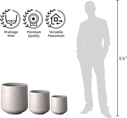 Kante 15.3" Dia Round Concrete Planter, Outdoor Indoor Large Plant Pots Containers with Drainage Hole and Rubber Plug for Home Garden Patio, Light Gray