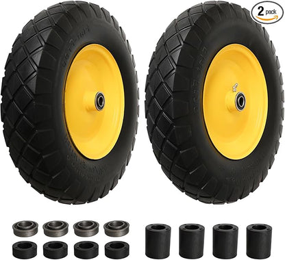 4.80/4.00-8" Tire and Wheel Assembly Set for Wheelbarrows, 5/8" or 3/4" Bore Wheelbarrow Tires for Utility Cart, Wheel Barrel, Wagon, Trailer, Dolly, 16" Solid Rubber Tires Without Flat Spots, 2 Pack