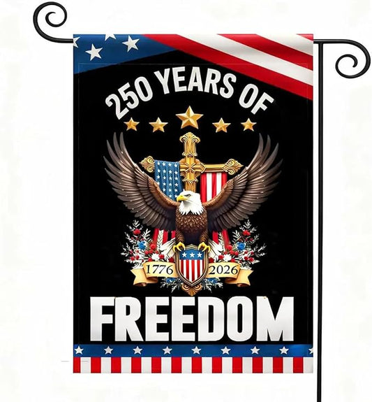 America 250 Years Garden Flag,250th Anniversary USA Double-Sided Cotton Linen Flags with Eagle Design,1776-2026 No Kings of Freedom