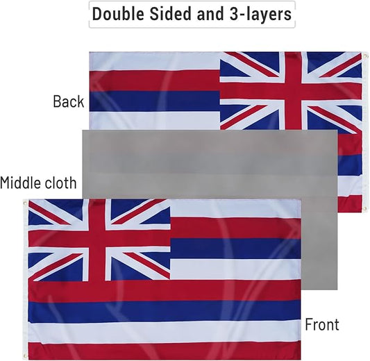 AMZFLAG Hawaii State Flag 3X5 ft, Double Sided HI Hawaii Flags 3 Ply Polyester with 2 Brass Grommets, Heavy Duty State of Hawaii Flag Thick Material