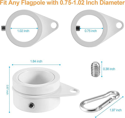 1" White Flag Pole Rings, 2 Pcs Anti Wrap Aluminum Alloy Flag Pole Clips Swivels, 360° Rotating Flagpole Flag Mounting Rings, Spinning Flag Pole Kit for 0.75-1.02" Diameter (1 Inch, White)