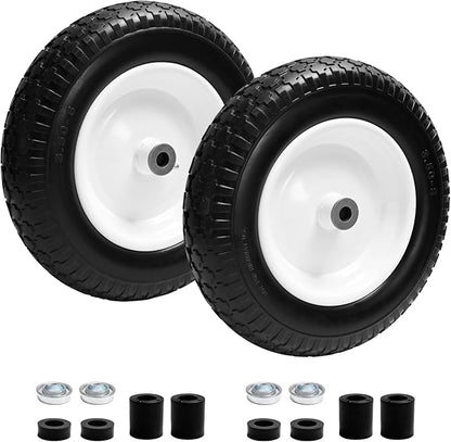 Parts Camp Wheelbarrow Tires,3.50-8" Flat-free Solid Tire and Wheel,Universal Fit 14.5" Wheelbarrow Tire For Garden Carts/Wheelbarrows/Trolley Dolly With 5/8" Axle Bore Hole,3" Centered Hub(2 Pack)