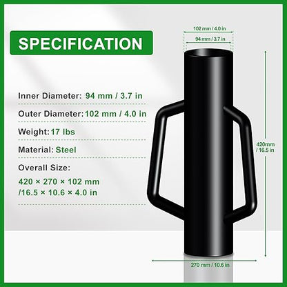 Fence Post Driver with Handle,17LB Hand Post Pounder,3.7 inches Inner Dia. Pole Rammer, Farm Wire Fencing for T Post, U-Channel Sign and Wooden Post, Black