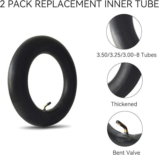 3.50/3.25/3.00-8 Inner Tube for 8 Inch Rim Sizes 3.50-8 3.25-8 3.00-8 3-8 300-8 350-8 Tire Tubes with Bent Valve Stem for Wheelbarrows, Mowers, Garden Cart, Hand Trucks, 2 PCS