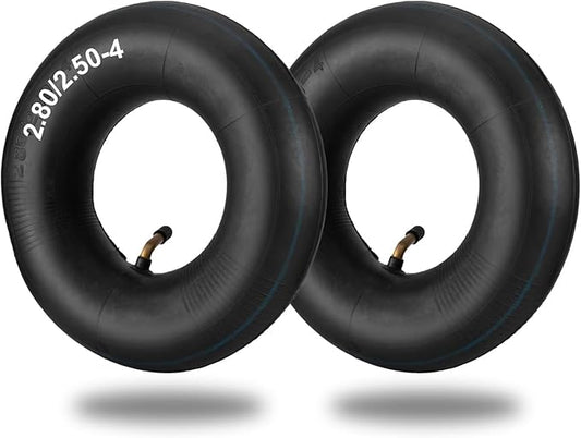 2.80/2.50-4" Inner Tubes, 2 Pack Heavy Duty 2.80 2.50-4/280/250-4 Replacement Tire Inner Tube with Bent Valve for Scooters, Hand Trucks, Wheelbarrows, Utility Cart, Dollys, Lawn Mowers, Trolleys