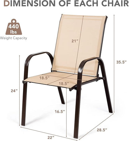 Tangkula 4 Piece Patio Dining Chairs, Outdoor Bistro Chairs W/Curved Armrests, Easy-to-Dry Fabric, Reinforced Steel Frame, Wide & Comfortable Camping Chairs for Garden, Poolside, Backyard (2, Beige)