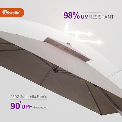 PURPLE LEAF 10ft Cantilever Outdoor Patio Umbrella Large Heavy Duty 360° Rotation Double Top Offset Rectangular Umbrellas for Backyard Deck Pool, Cast Ash