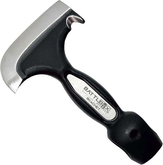 BATTLBOX Skachet Axe Head Skinner Hammer Hatchet Vintage Survival Tool - 3.5in Carbon Steel Blade Edge - Genuine Leather Sheath, Belt Loop - Bushcraft Outdoor Survival Ax Skatchet