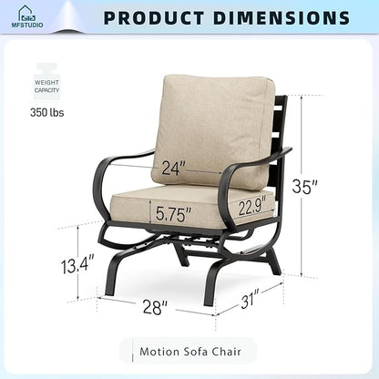 MFSTUDIO Metal Patio Conversation Sets, Outdoor Furniture Sofas Set of 2, 2 Pieces Durable Steel Frame Patio Rocking Chairs with 5.8" Beige Cushions for Patio Garden Backyard Balcony