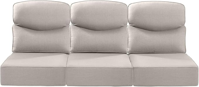 Luxury 24x24x6 Inch Smile Outdoor Sofa Cushions Set of 3 - Memory Foam Deep Seat Patio Furniture Pillows for Wicker Rocker Dining Chair Loveseat 3-Seater L-Shape Sectional Sofa - Beige
