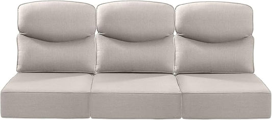 Luxury 24x24x6 Inch Smile Outdoor Sofa Cushions Set of 3 - Memory Foam Deep Seat Patio Furniture Pillows for Wicker Rocker Dining Chair Loveseat 3-Seater L-Shape Sectional Sofa - Beige