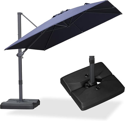 PURPLE LEAF 9' × 9' Patio Cantilever Umbrella with Base Outdoor Square Adjustable Offset Umbrellas with 360-degree Rotation and 8 Heavy Duty Metal Ribs for Garden Deck Pool Navy Blue