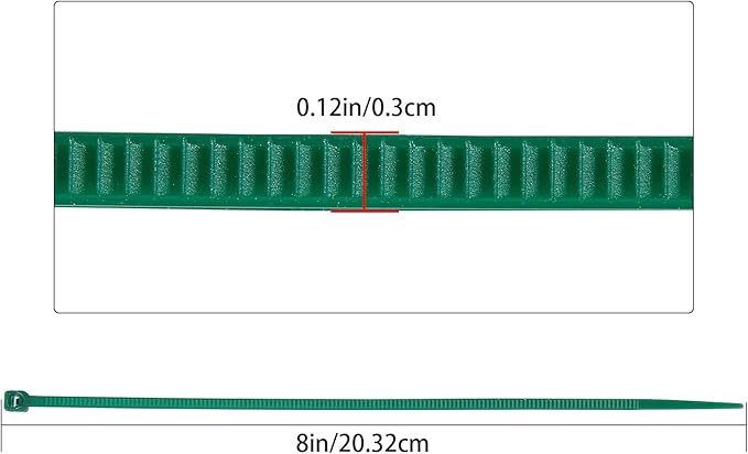 8 inch 3mm Dark Green Nylon Garden Cable Zip Ties Self Locking Cable Ties Twist Ties, Multi-Purpose Cable Tie(100 Pcs)