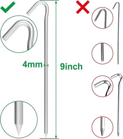 9 Inch Tent Stake Yard Inflatable Stakes Metal Tent Pegs Heavy Duty Ground Stake Fence Hooks Camping Spikes for Canopies, Tarp and Outdoor Christmas Decorations (60)