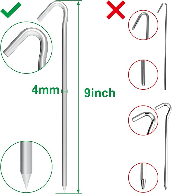 9 Inch Tent Stake Yard Inflatable Stakes Metal Tent Pegs Heavy Duty Ground Stake Fence Hooks Camping Spikes for Canopies, Tarp and Outdoor Christmas Decorations (12)