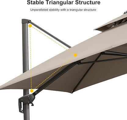 PURPLE LEAF 11 FT Cantilever Patio Umbrella Outdoor Umbrella with 280lbs Base Large Rectangular Windproof Offset Umbrella for Pool Deck Garden, Ash Mocha