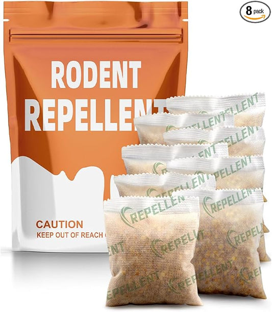 Rodent Repellent Pouches, Rodent Repellent for Car Engines, Mice Repellent Indoor, Natural Peppermint Mouse Repellent, Get Rid of Rodent/Rat & Mice, Safe for Children and Pets - 8P