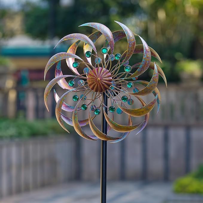 VEWOGARDEN Garden Metal Wind Spinners Outdoor Kinetic Wind Sculptures & Spinners for Yard Lawn Patio Decorations, Patina