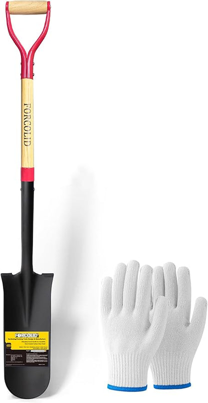 Drain Spade Shovel, Garden Drain Spade, Trenching Shovel, Woode D-Handle, Steel Y-Grip, 45 Inch Spade for Digging Transplanting & Edging (Red)