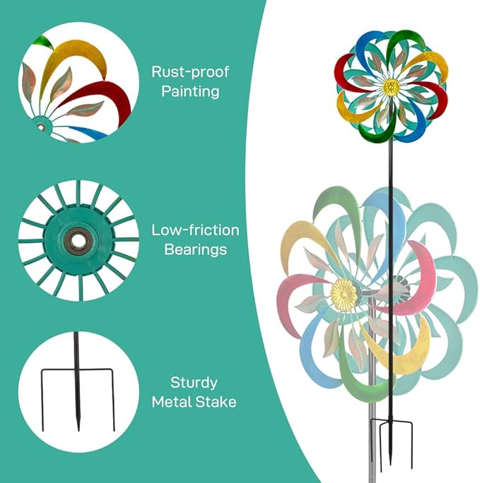 Viveta Kinetic Wind Spinners, Multicolor Double Wind Sculpture,13.8 * 59 Inch Outdoor Metal Windmills for Yard Garden