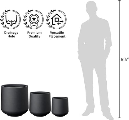 Kante 11.6" Dia Round Concrete Planter, Outdoor Indoor Large Plant Pots Containers with Drainage Hole and Rubber Plug for Home Garden Patio, Black