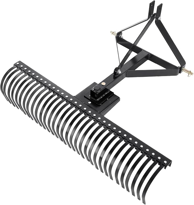 VEVOR Tow Behind Dethatcher, 60-inch Tow Dethatcher with 32 Steel Tines, 3-Point Lawn Dethatcher Rake with Attachments for Tractor, Landscape Rake for Garden, Farm, Grass